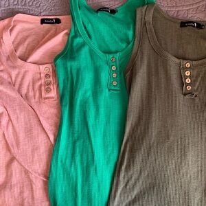 Women's Ribbed Tank Top - Pink, Green, and Olive bundle of 3